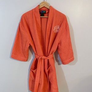 Coral Terry Cloth Monogram Robe